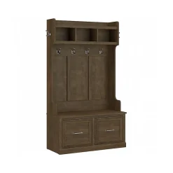 New Woodland 40W Hall Tree and Shoe Storage Bench with Doors, Ash Brown (WDL001ABR) Storage Cabinets