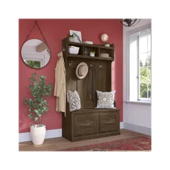 New Woodland 40W Hall Tree and Shoe Storage Bench with Doors, Ash Brown (WDL001ABR) Storage Cabinets
