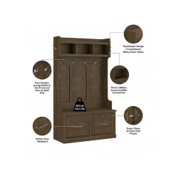 New Woodland 40W Hall Tree and Shoe Storage Bench with Doors, Ash Brown (WDL001ABR) Storage Cabinets