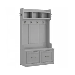 New Woodland 40W Hall Tree and Shoe Storage Bench with Doors, Cape Cod Gray (WDL001CG) Storage Cabinets