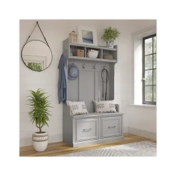 New Woodland 40W Hall Tree and Shoe Storage Bench with Doors, Cape Cod Gray (WDL001CG) Storage Cabinets