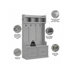 New Woodland 40W Hall Tree and Shoe Storage Bench with Doors, Cape Cod Gray (WDL001CG) Storage Cabinets