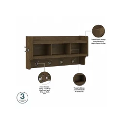 New Woodland 40W Shoe Storage Bench with Doors and Wall Mounted Coat Rack, Ash Brown (WDL003ABR) Storage Cabinets