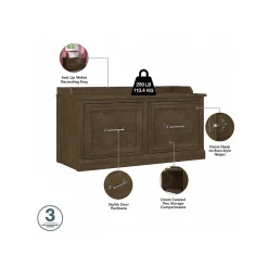 New Woodland 40W Shoe Storage Bench with Doors and Wall Mounted Coat Rack, Ash Brown (WDL003ABR) Storage Cabinets