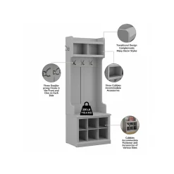 Discount Woodland 24W Hall Tree and Small Shoe Bench with Shelves, Cape Cod Gray (WDL008CG) Storage Cabinets