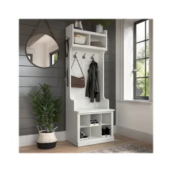 Outlet Woodland 24W Hall Tree and Small Shoe Bench with Shelves, White Ash (WDL008WAS) Storage Cabinets