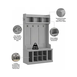 Hot Woodland 40W Hall Tree and Shoe Storage Bench with Shelves, Cape Cod Gray (WDL002CG) Storage Cabinets
