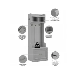 Online Woodland 24W Hall Tree and Small Shoe Bench with Drawer, Cape Cod Gray (WDL007CG) Storage Cabinets