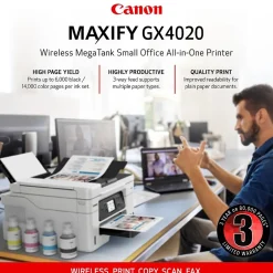 Color Printers<Canon MegaTank MAXIFY GX4020 Wireless Color All-in-One Inkjet Printer (5779C002)