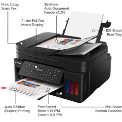 Color Printers<Canon MegaTank PIXMA G7020 Wireless Color Inkjet Printer, All-In-One Supertank, Print, Scan, Copy, Fax (3114C002)