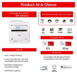 Black & White Printers<Canon MF289dw Laser Wireless Color Laser Printer, All-In-One, Print, Scan, Copy, Fax (6354C005)