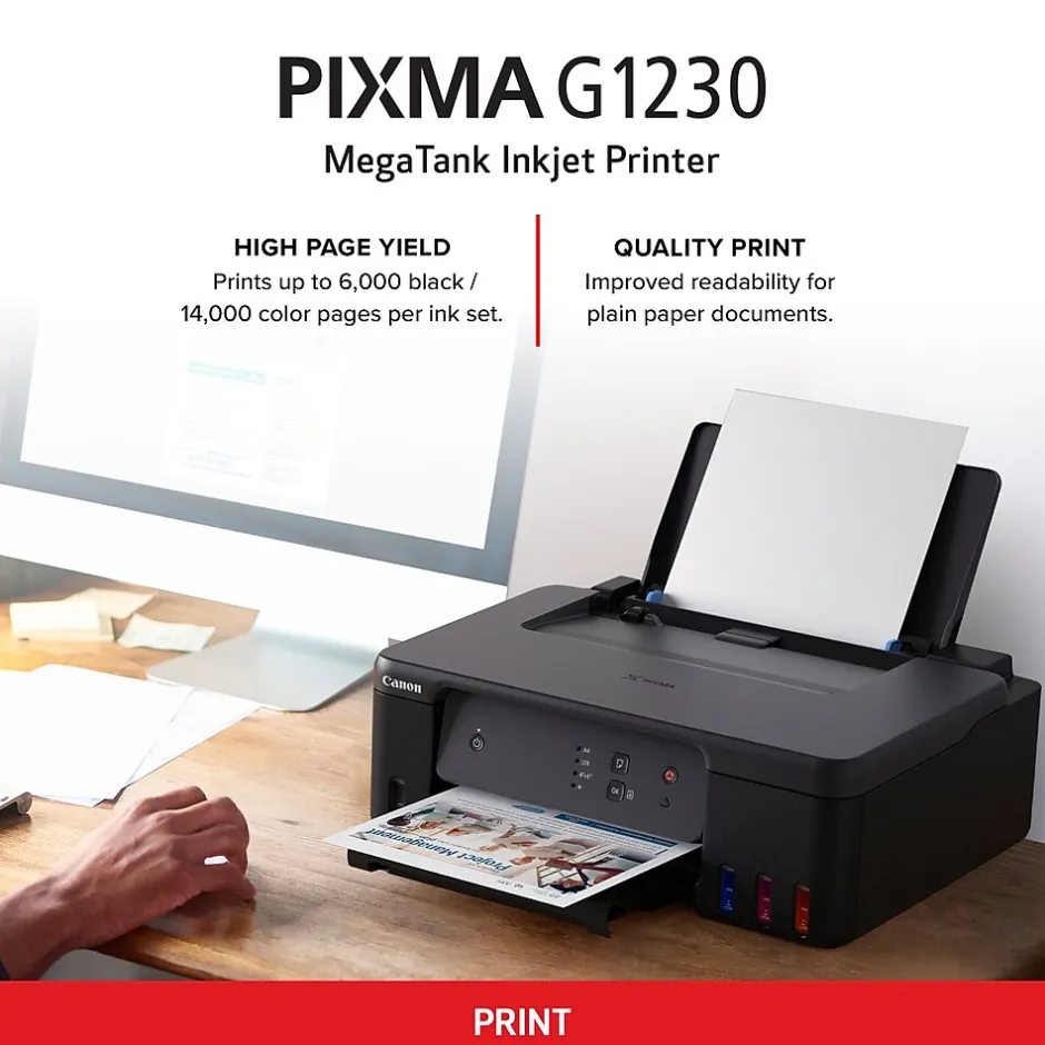 Color Printers<Canon PIXMA G1230 Color Inkjet Printer, Single-Function Supertank, Print (PIXMA G1230)
