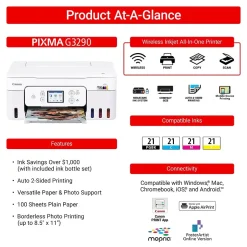 Color Printers<Canon PIXMA G3290 Wireless Color Inkjet Printer, All-In-One Supertank, Print, Scan, Copy (6706C002)