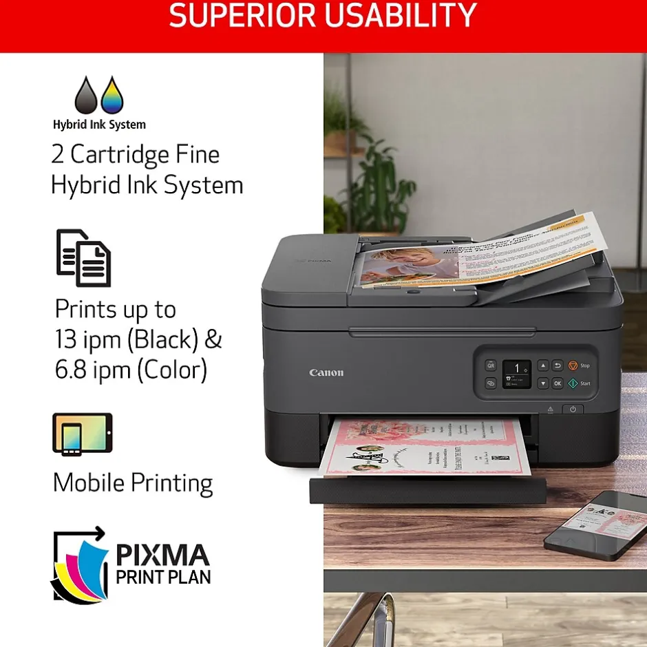 Wireless Printers<Canon PIXMA TR7020a Wireless Color Inkjet Printer, All-In-One, Print, Scan, Copy (TR7020A BLACK)
