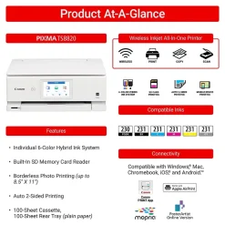 Color Printers<Canon PIXMA TS8820 Wireless Color Inkjet Printer, All-In-One, Print, Scan, Copy (6793C022)
