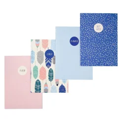 Carpe Diem Feathers 1-Subject Notebooks, 4.1" x 5.8", 16 Sheets, Ruled, Assorted Colors, 4/Pack (9368-CD)