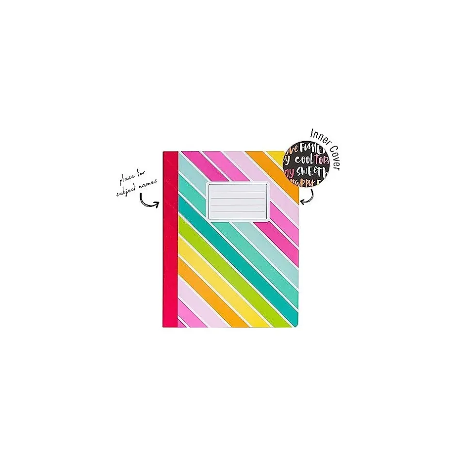 Carpe Diem Rainbow Color Wash Composition Notebooks, 7.5" x 9.45", College Ruled, 70 Sheets, Assorted Colors, 3/Pack (9095-CD) New