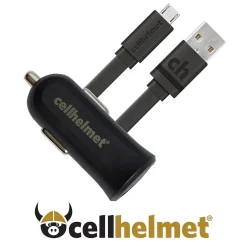 cellhelmet 2.4-Amp Single-USB Car Charger with USB-A to Micro USB Flat Cable, 3 Feet (CAR-2.4/1+F-MICRO-3-B)
