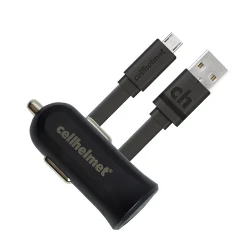 cellhelmet 2.4-Amp Single-USB Car Charger with USB-A to Micro USB Flat Cable, 3 Feet (CAR-2.4/1+F-MICRO-3-B)