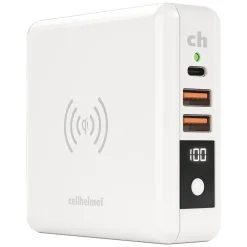cellhelmet Multi-Charge Pro 8,000 mAh Power Bank and Qi Wireless Charger with 1 USB-C and 2 USB Outputs, White (CHQi-ALL)