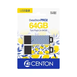 Centon DataStick Pro 2 64GB USB 2.0 Type-A Flash Drives, Abstract Blue/Lemon Sweet, 2/Pack (C1-U3T066-64G-2)* Usb Flash Drives