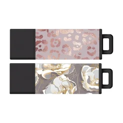 Centon Datastick Pro2 32GB USB 2.0 Type A Flash Drive, Rose Gold Leopard/Gold Anemone Flowers, 2/Pack (S1-U2T060-32G-2)* Usb Flash Drives