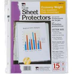 CLI Charles Leonard Economy Weight Sheet Protector, 8.5" x 11", Clear, 15 Per Pack, 12 Packs (CHL48115-12) New