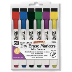 CLI Charles Leonard Magnetic Dry Erase Markers with Erasers, Fine Tip, Assorted Colors, 6 Per Pack, 6 Packs (CHL47860-6) Discount