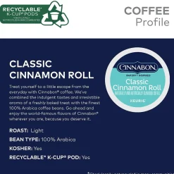 Keurig K-Cups<Cinnabon ® Classic Cinnamon Roll Coffee, Keurig® K-Cup® Pods, Light Roast, 48/Box (373156)