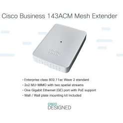Cisco 100 802.11ac 2x2 Wave 2 Mesh Extender, Wall-Plug, Gray (CBW143ACM-B-NA)* Wi-Fi Extenders