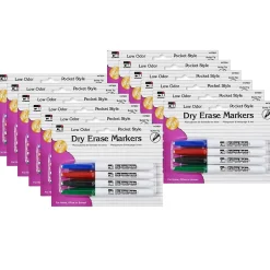 CLI Pocket Style Dry Erase Markers, Bullet Tip, Assorted Colors, 4/Pack, 12 Packs (CHL47804-12) Discount