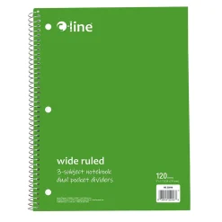 C-Line 3-Subject Notebooks, Wide Ruled, 120 Sheets, Assorted Colors, 3/Bundle (CLI22046-3) Hot