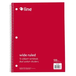 C-Line 3-Subject Notebooks, Wide Ruled, 120 Sheets, Assorted Colors, 3/Bundle (CLI22046-3) Hot