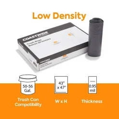 Coastwide Professional ™ 50-56 Gallon Trash Bag, 43" x 47", Low Density, 0.95 mil, Gray, 100 Bags/Box (CW50715)