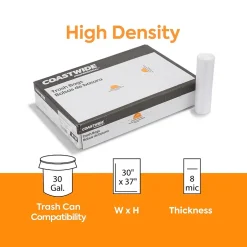 Coastwide Professional ™ 30 Gallon Trash Bag, 30" x 37", High Density, 8 mic, Natural, 500 Bags/Box (CW57407)