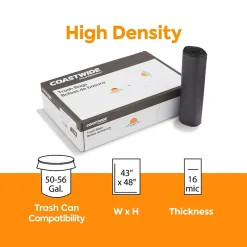 Coastwide Professional ™ 50-56 Gallon Trash Bag, 43" x 48", High Density, 16 mic, Black, 200 Bags/Box (CW57392)