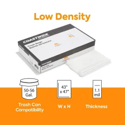 Coastwide Professional ™ 50-56 Gallon Trash Bag, 43" x 47", Low Density, 1.1 mil, Clear, 100 Bags/Box (CW57393)