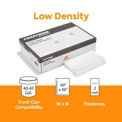Coastwide Professional ™ 40-45 Gallon Trash Bag, 40" x 46", Low Density, 2 mil, Clear, 100 Bags/Box (CW57394)
