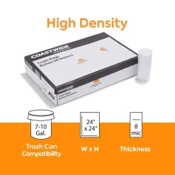 Coastwide Professional ™ 7-10 Gallon Trash Bag, 24" x 24", High Density, 8 mic, Natural, 1000 Bags/Box (CW25412)