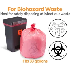 Coastwide Professional ™ 30-33 Gallon Biohazard Bags, Low Density, 1.3 Mil, Red, 150 Bags/Box (CW57395)