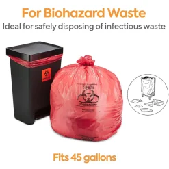 Coastwide Professional ™ 40-45 Gallon Biohazard Bags, Low Density, 1.3 Mil, Red, 200 Bags/Box (CW50713)