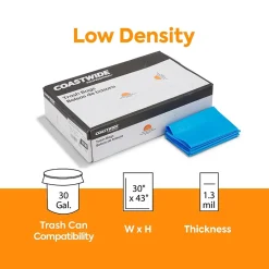 Coastwide Professional ™ 30 Gallon Biohazard Bags, Low Density, 1.3 Mil, Blue, 200 Bags/Box (CW57396)