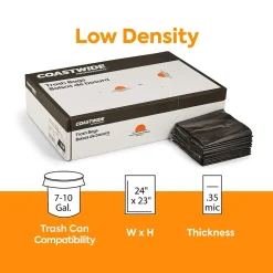 Coastwide Professional ™ 7-10 Gallon Trash Bag, 24" x 23", Low Density, 0.35 mil, Black, 500 Bags/Box (CW21759)