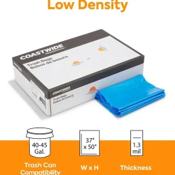 Coastwide Professional ™ 40-45 Gallon Biohazard Bag, Low Density, 1.3 mil, Blue, 150 Bags/Box (CW50712)