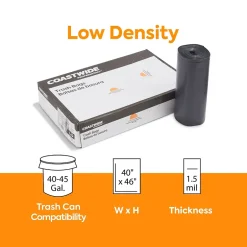 Coastwide Professional ™ 40-45 Gallon Trash Bag, 40" x 46", Low Density, 1.5 mil, Black, 100 Bags/Box (CW25532)