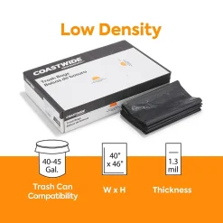 Coastwide Professional ™ 40-45 Gallon Trash Bag, 40" x 46", Low Density, 1.3 mil, Black, 100 Bags/Box (CW22340)