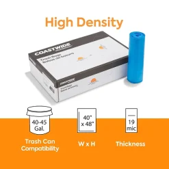 Coastwide Professional ™ 40-45 Gallon Recycling Bags, High Density, 19 Mic., Blue, 200 Bags/Box (CW57402)