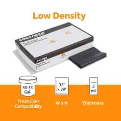 Coastwide Professional ™ 30-33 Gallon Trash Bag, 33" x 39", Low Density, 2 mil, Black, 100 Bags/Box (CW57403)