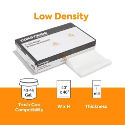 Coastwide Professional ™ 40-45 Gallon Trash Bag, 40" x 46", Low Density, 1 mil, Clear, 100 Bags/Box (CW17967)