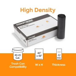 Coastwide Professional ™ 40-45 Gallon Trash Bag, 40" x 48", High Density, 22 mic, Black, 150 Bags/Box (CW17713)